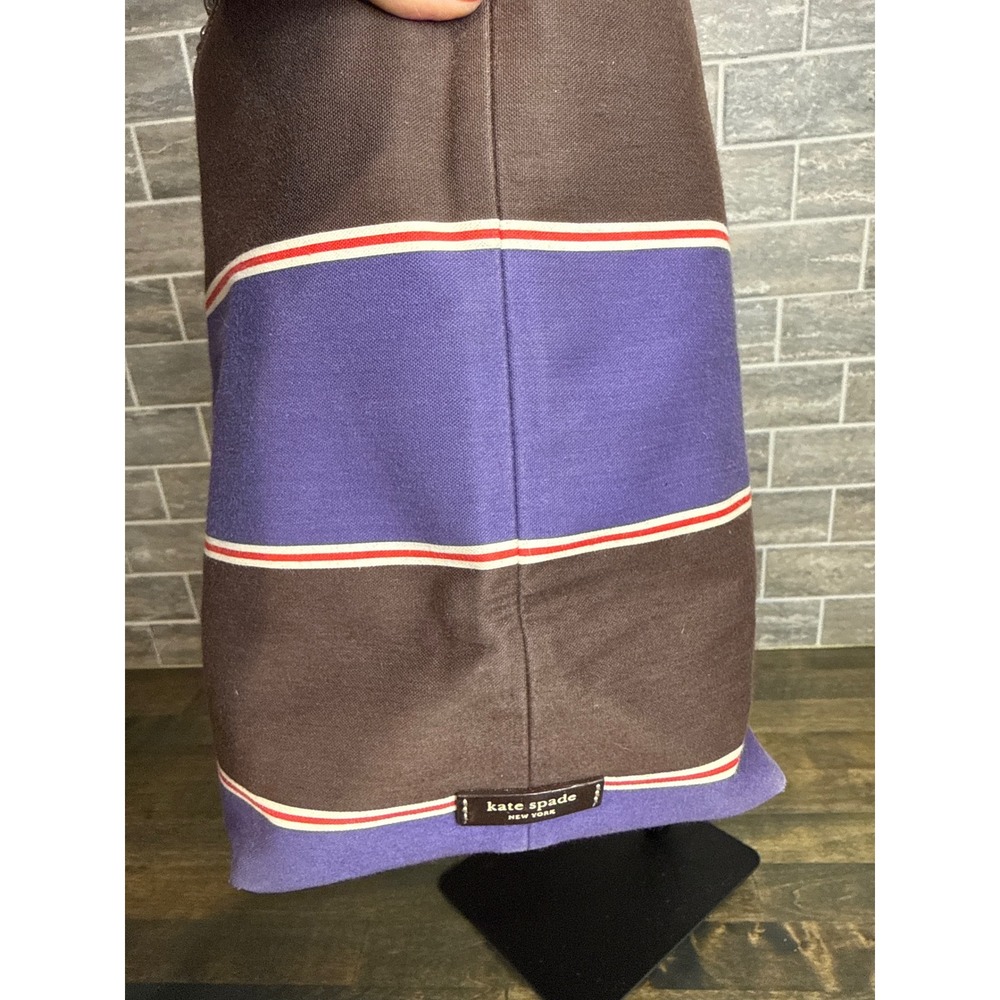 Kate Spade New York Striped Canvas Tote Bag Brown Purple Leather Trim Large - Picture 8 of 12